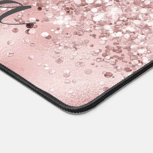 Girly Roos Gold Glitter Custom Name Monogram Bureaumat (Hoek)