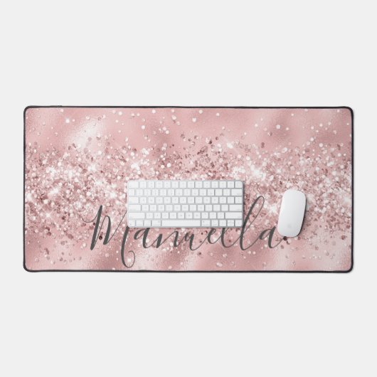Girly Roos Gold Glitter Custom Name Monogram Bureaumat (Keyboard & Muis)