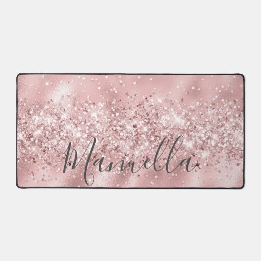 Girly Roos Gold Glitter Custom Name Monogram Bureaumat (Voorkant)