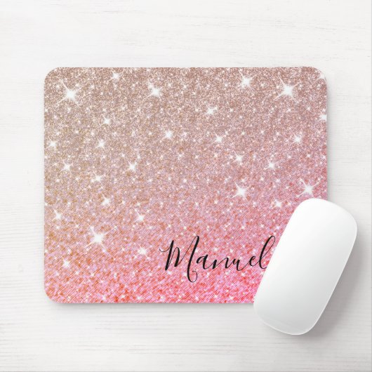 Girly Roos Gold Glitter Custom Name Monogram Muismat (Met muis)