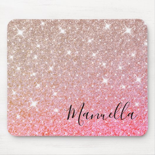 Girly Roos Gold Glitter Custom Name Monogram Muismat (Voorkant)