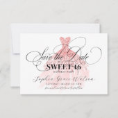 Girly Roos Gold Glitter Dress Sweet 16 Birthday Save The Date (Voorkant)