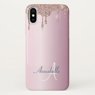 Girly Roos Gold Glitter Drift Metalic Pink name Case-Mate iPhone Case