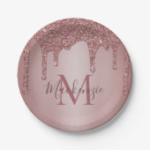 Girly Roos Gold Glitter Drift Monogram Birthday Papieren Bordje (Voorkant)