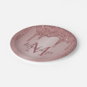 Girly Roos Gold Glitter Drift Monogram Birthday Papieren Bordje (Gekanteld)