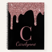 Girly Roos Gold Glitter Drift Monogram op zwart Notitieboek (Voorkant)