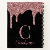 Girly Roos Gold Glitter Drift Monogram op zwart Notitieboek (Achterkant)