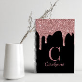 Girly Roos Gold Glitter Drift Monogram op zwart Notitieboek