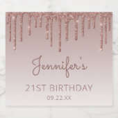 Girly Roos Gold Glitter Drip 21st Birthday Party Sparkling Wijnetiket (Enkel label)