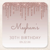 Girly Roos Gold Glitter Drip 30th Birthday Party Kartonnen Onderzetters (Voorkant)