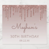 Girly Roos Gold Glitter Drip 30th Birthday Party Sparkling Wijnetiket (Enkel label)
