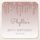 Girly Roos Gold Glitter Drip 80ste Verjaardagsfees Kartonnen Onderzetters (Voorkant)