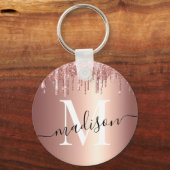 Girly Roos Gold Glitter Drip Folie Monogram Sleutelhanger (Voorkant)