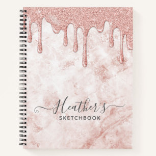 Girly Roos Gold Glitter Drips Sketchbook Notitieboek