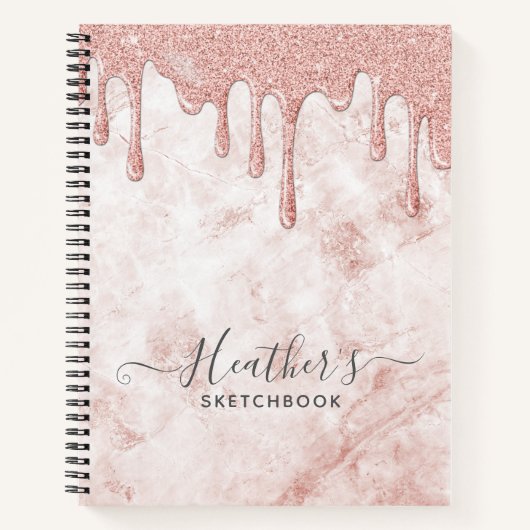 Girly Roos Gold Glitter Drips Sketchbook Notitieboek (Voorkant)