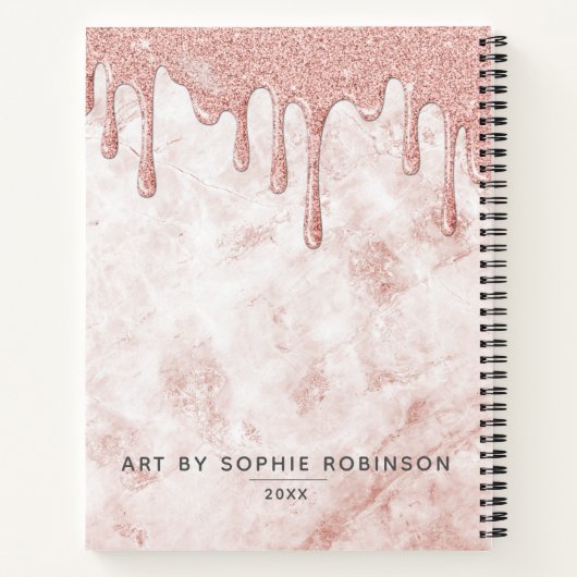 Girly Roos Gold Glitter Drips Sketchbook Notitieboek (Achterkant)