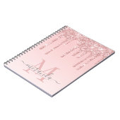 Girly Roos Gold Glitter Drives Ombre Monogram Notitieboek (Linkerzijde)