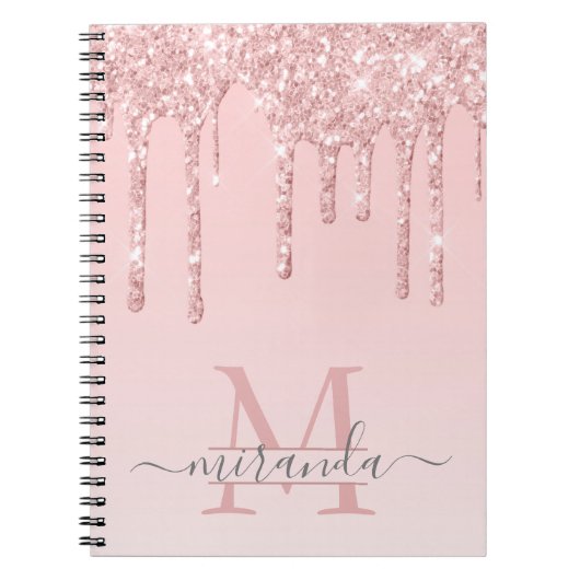 Girly Roos Gold Glitter Drives Ombre Monogram Notitieboek (Voorkant)