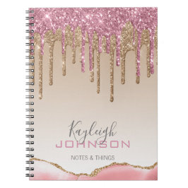 Girly Roos Gold Glitter Drives Ombre Monogram Notitieboek