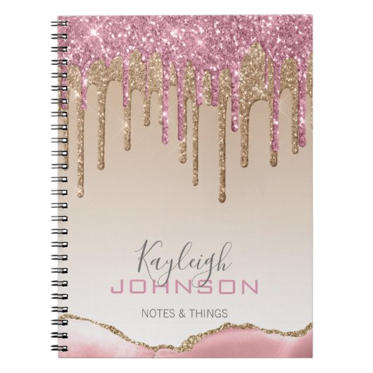 Girly Roos Gold Glitter Drives Ombre Monogram Notitieboek (Voorkant)