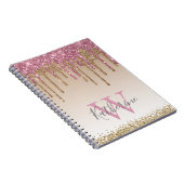 Girly Roos Gold Glitter Drives Ombre Monogram Notitieboek (Rechterzijde)