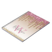 Girly Roos Gold Glitter Drives Ombre Monogram Notitieboek (Linkerzijde)