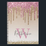 Girly Roos Gold Glitter Drives Ombre Monogram Notitieboek<br><div class="desc">Moderne, girale roos goudglitter druppelt op goudzand bruine witte bruine achtergrondspiraalvormig notitieboek. Dit ontwerp is voorzien van roze bruine roze roze goud en donkergele goudsparkle glitter druppelt op gouden en bruine witte ombre achtergrond met naam en monogram tekst sjabloon. Aan de onderste goudglitter confetti grens. Perfect vrouwelijk meisje cadeau voor...</div>