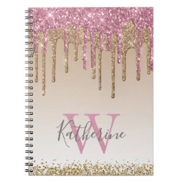 Girly Roos Gold Glitter Drives Ombre Monogram Notitieboek