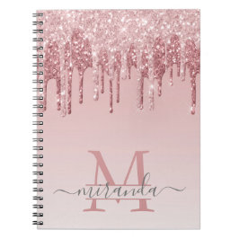 Girly Roos Gold Glitter Drives Ombre Monogram Notitieboek