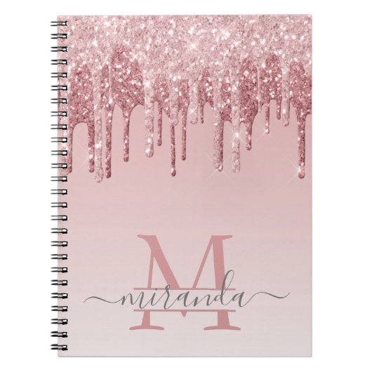Girly Roos Gold Glitter Drives Ombre Monogram Notitieboek (Voorkant)