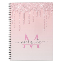 Girly Roos Gold Glitter Drives Ombre Monogram Notitieboek