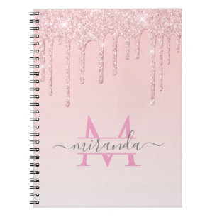 Girly Roos Gold Glitter Drives Ombre Monogram Notitieboek