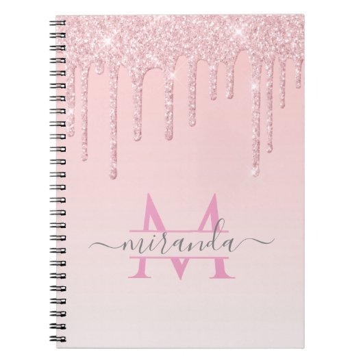 Girly Roos Gold Glitter Drives Ombre Monogram Notitieboek (Voorkant)