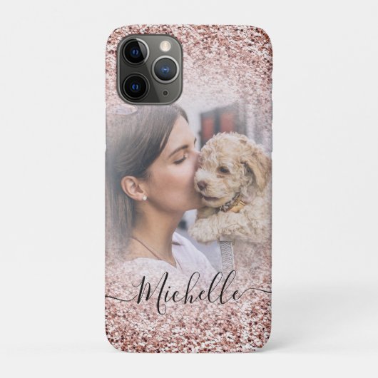 Girly Roos Gold Glitter Foto Jouw naam iPhone Case-Mate iPhone Case (Achterkant)