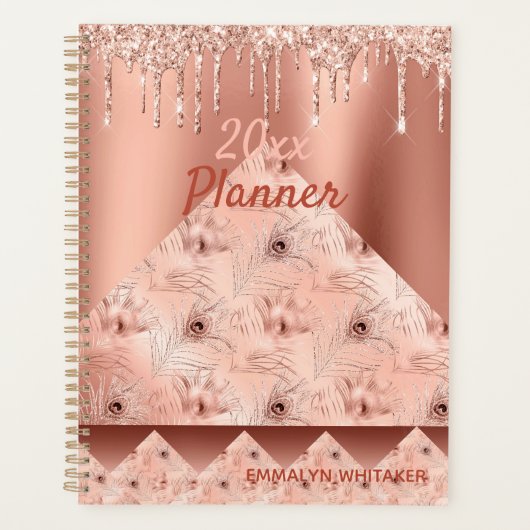 Girly Roos Gold Glitter Geometric Name Planner (Voorkant)