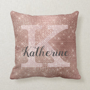 Girly Roos Gold Glitter Glam Sparkle Monogram Naam Kussen