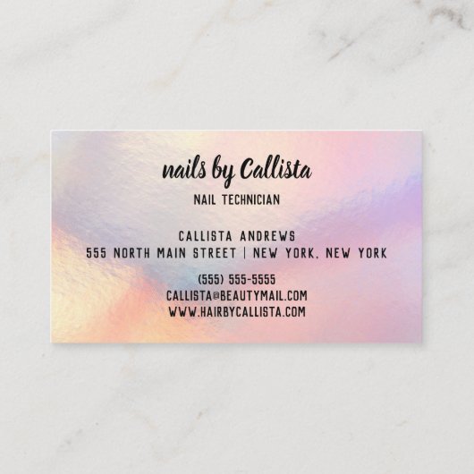 Girly Roos Gold Glitter Iridescent Nail Technician Visitekaartje (Achterkant)