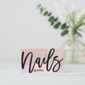 Girly Roos Gold Glitter Iridescent Nail Technician Visitekaartje (Staand voorkant)