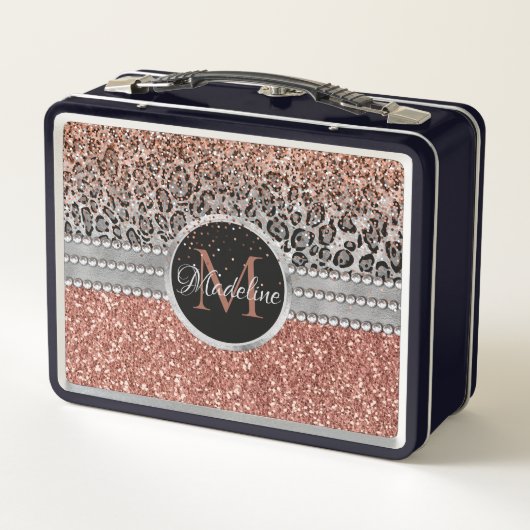 Girly Roos Gold Glitter Leopard Monogram (Achterkant)