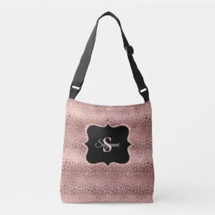Girly Roos Gold Glitter Leopard Monogram Crossbody Tas