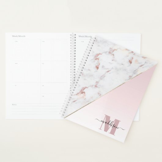 Girly Roos Gold Glitter Marble Monogram Planner (Display)