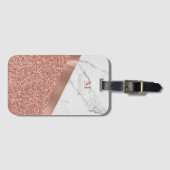 Girly Roos Gold Glitter | Marmer Monogram Bagagelabel (Voorkant (horizontaal))