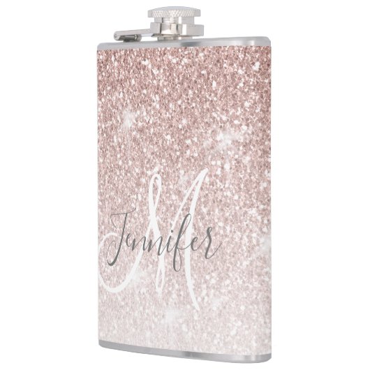 Girly Roos Gold Glitter Monogram Bachelorette Heupfles (Links)