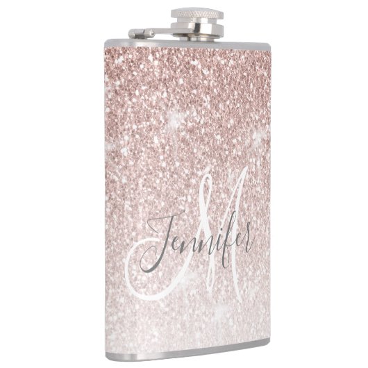 Girly Roos Gold Glitter Monogram Bachelorette Heupfles (Rechts)