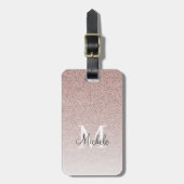Girly Roos Gold Glitter Monogram Blush Pink Script Bagagelabel (Voorkant verticaal)