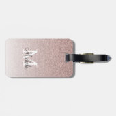 Girly Roos Gold Glitter Monogram Blush Pink Script Bagagelabel (Achterkant horizontaal)