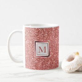 Girly Roos Gold Glitter Monogram Koffiemok