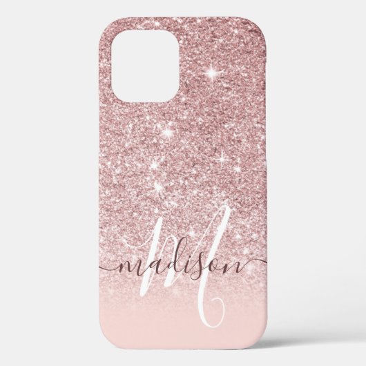 Girly Roos Gold Glitter Monogram Naam Case-Mate iPhone Case (Achterkant)