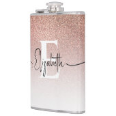 Girly Roos Gold Glitter Monogram Zwart Script Naam Heupfles (Links)