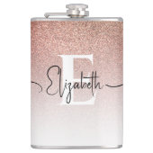 Girly Roos Gold Glitter Monogram Zwart Script Naam Heupfles (Voorkant)